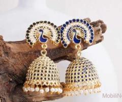 Meenakari earrings with peacock detailing in black color