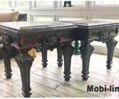 2 END TABLES. SQUARE. MARBLE-TOP. DEEP BEAUTIFULLY ORNATE DESIGN